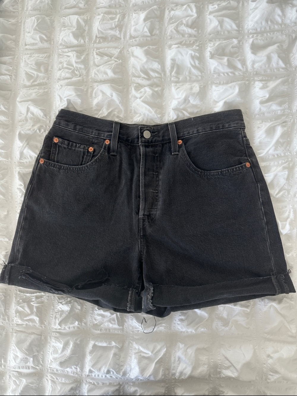 Levi's 501 Black High-Rise Rolled Hem Denim Shorts
